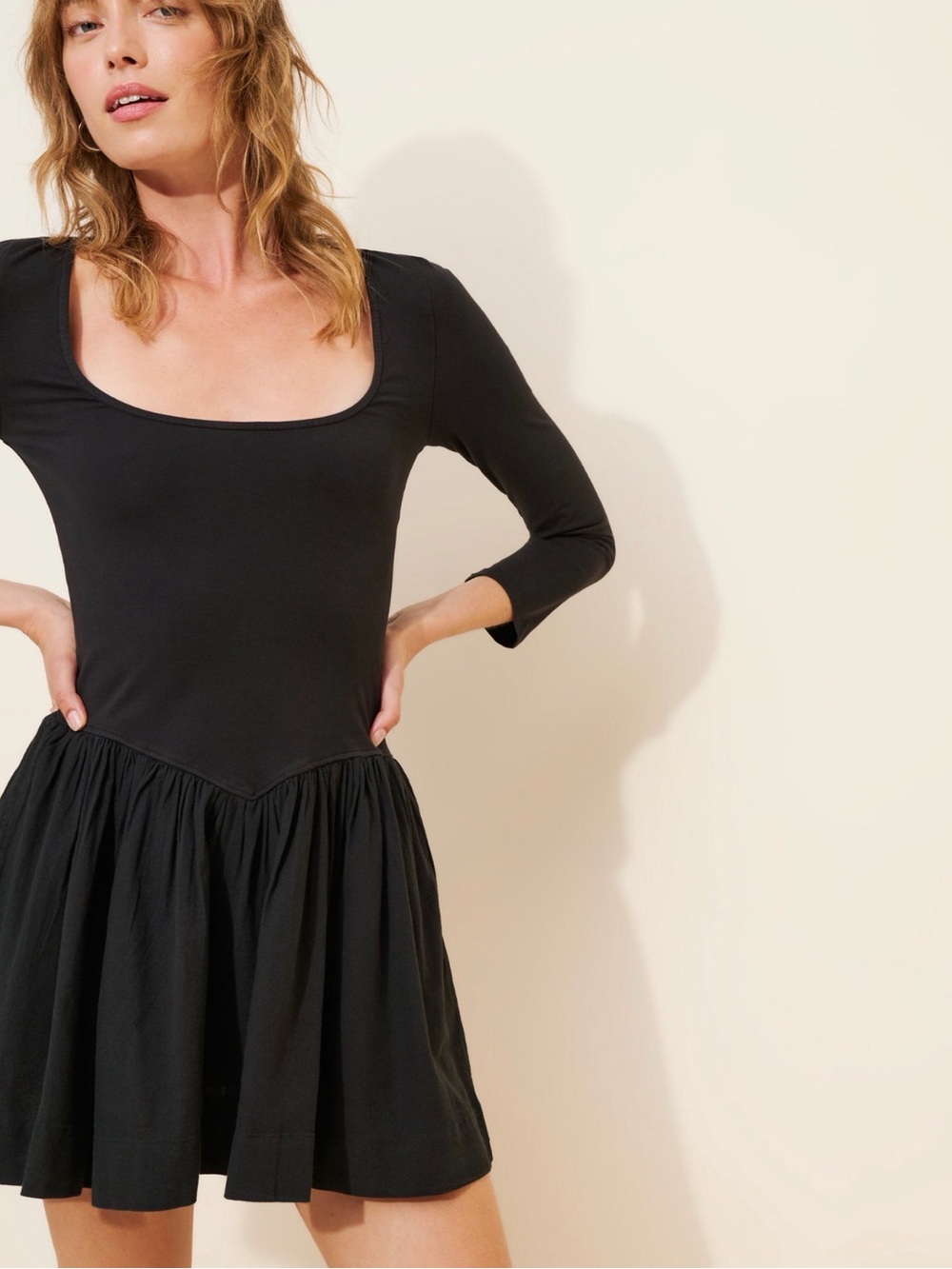 Free People Onda Long Sleeve Drop-Waist Mini Dress
